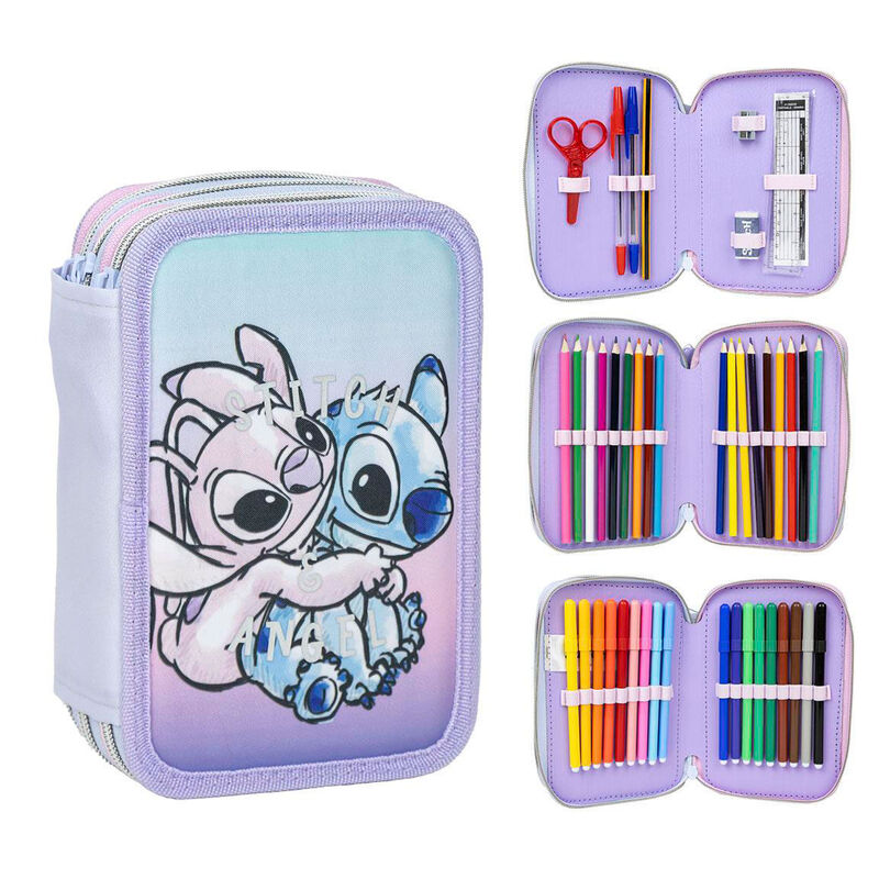 Disney Stitch & Angel Filled Triple Pencil Case